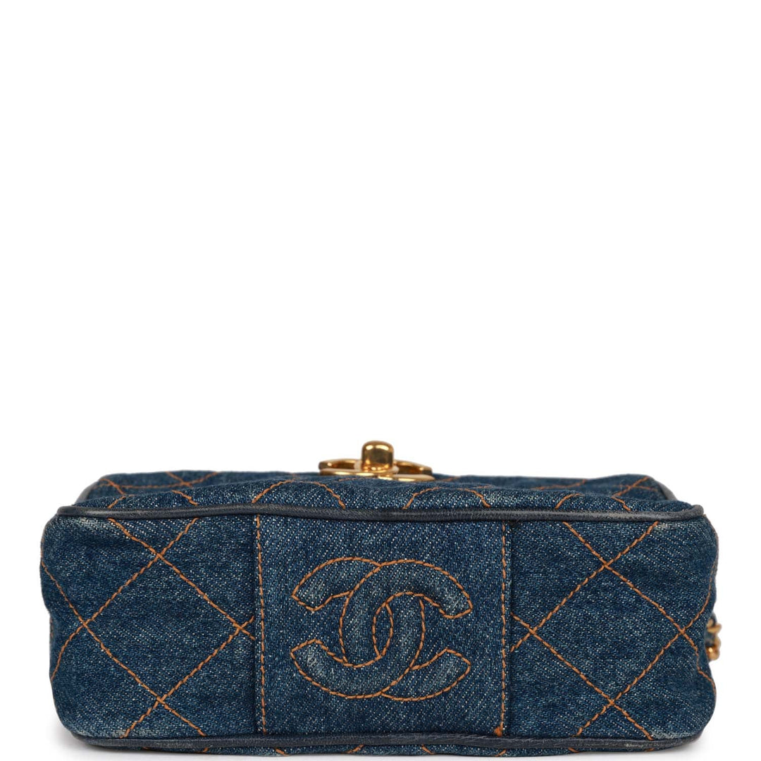 Vintage Top Quality Chanel Mini Camera Bag Blue Denim Gold Hardware