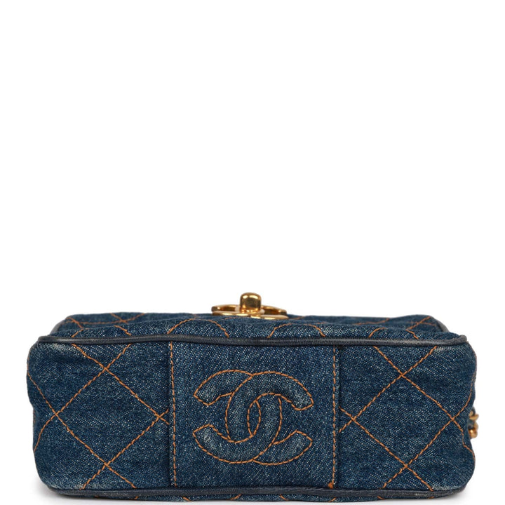 Vintage Top Quality Chanel Mini Camera Bag Blue Denim Gold Hardware