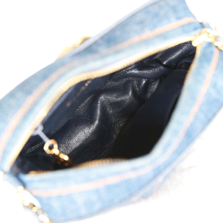 Vintage Top Quality Chanel Mini Camera Bag Blue Denim Gold Hardware