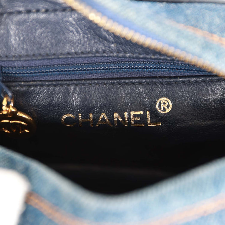 Vintage Top Quality Chanel Mini Camera Bag Blue Denim Gold Hardware