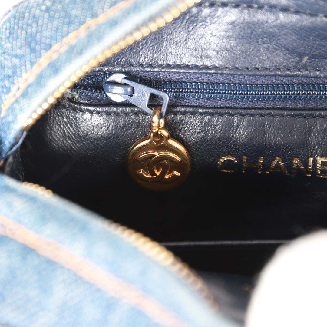 Vintage Top Quality Chanel Mini Camera Bag Blue Denim Gold Hardware