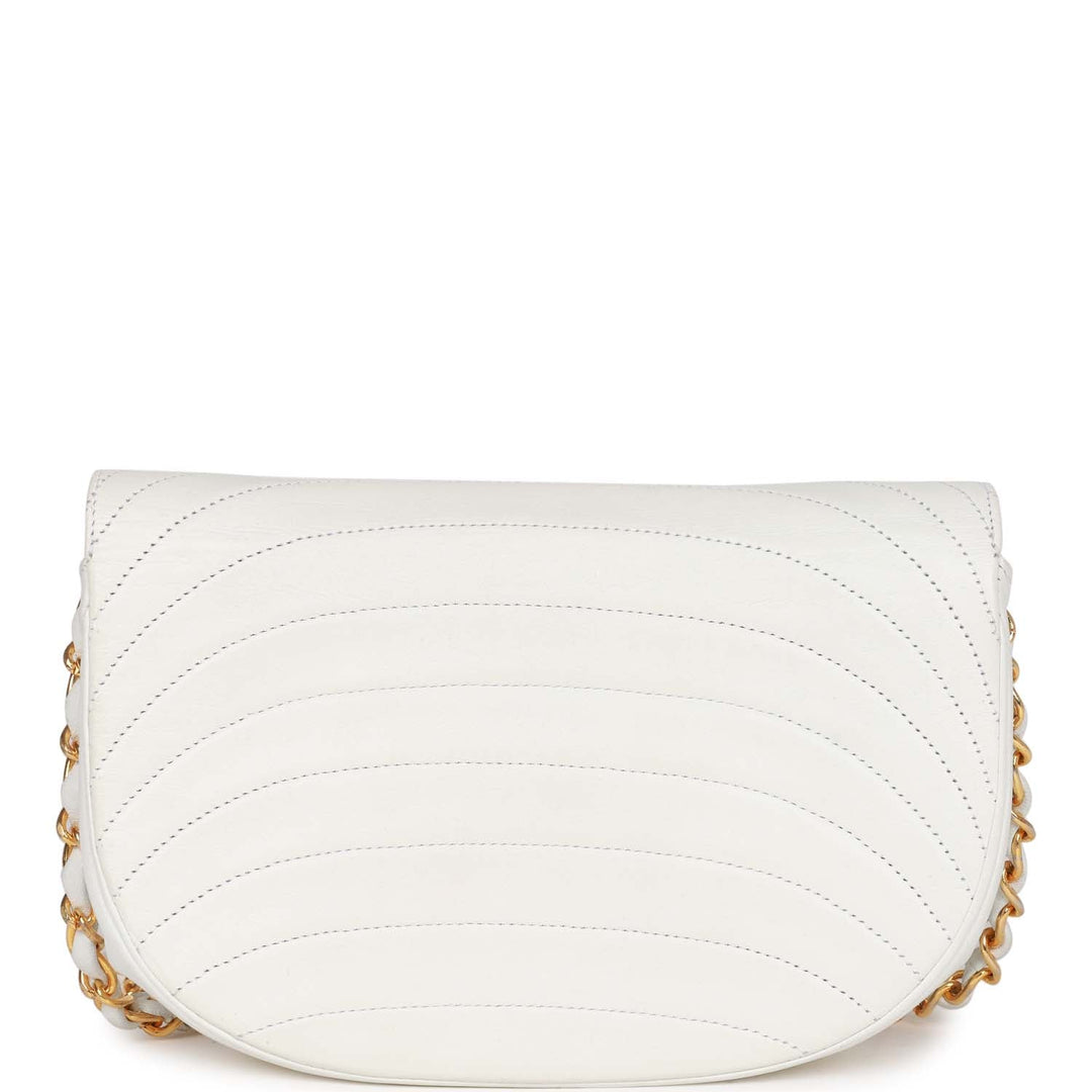 Vintage Top Quality Chanel Half Moon Shoulder Bag White Lambskin Gold Hardware