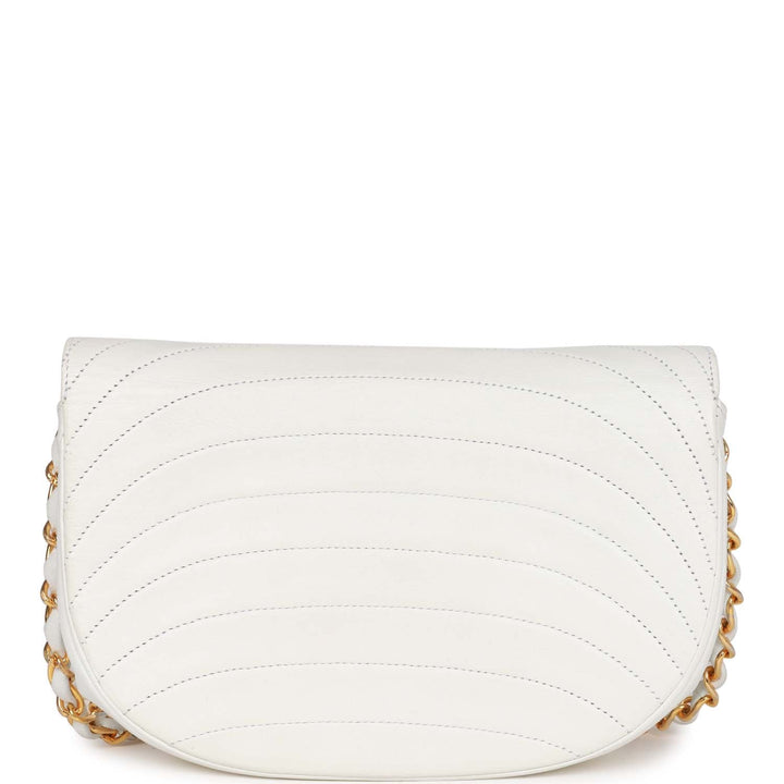 Vintage Top Quality Chanel Half Moon Shoulder Bag White Lambskin Gold Hardware