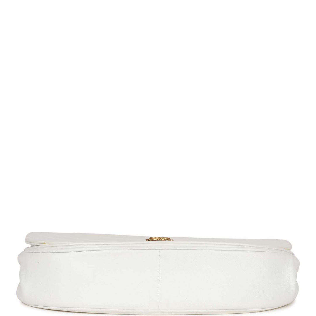 Vintage Top Quality Chanel Half Moon Shoulder Bag White Lambskin Gold Hardware
