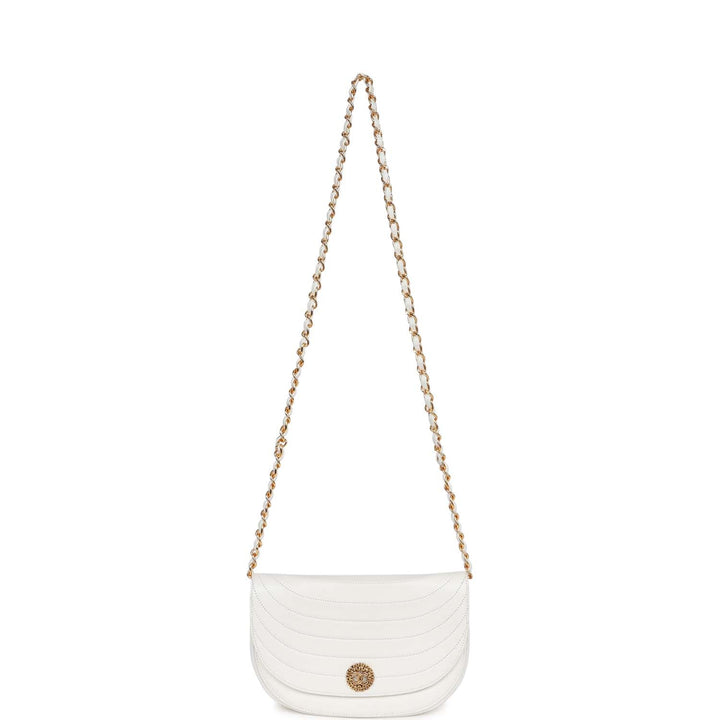 Vintage Top Quality Chanel Half Moon Shoulder Bag White Lambskin Gold Hardware