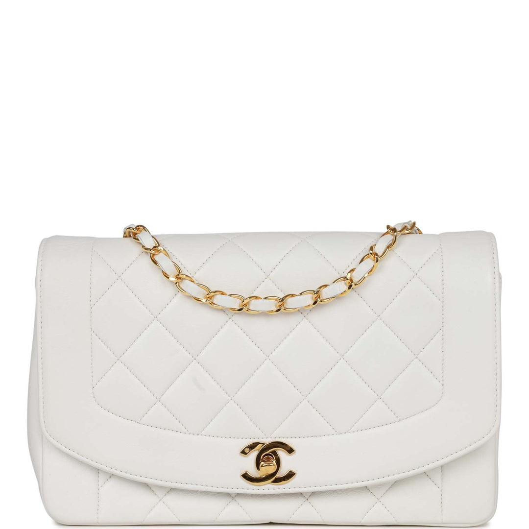 Vintage Top Quality Chanel Medium Diana Flap Bag White Lambskin Gold Hardware