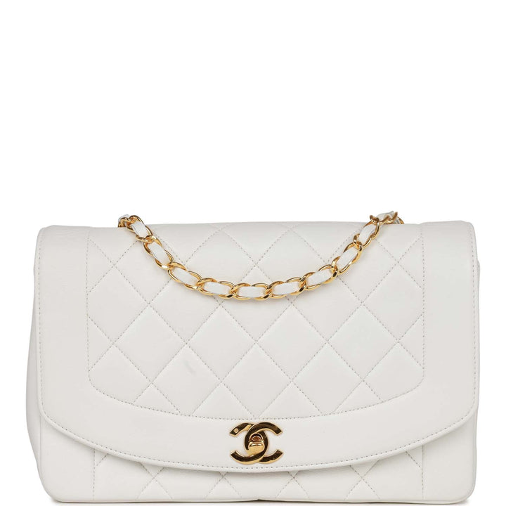 Vintage Top Quality Chanel Medium Diana Flap Bag White Lambskin Gold Hardware