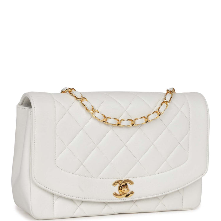 Vintage Top Quality Chanel Medium Diana Flap Bag White Lambskin Gold Hardware