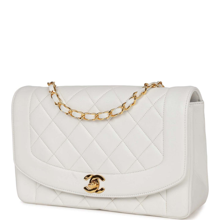 Vintage Top Quality Chanel Medium Diana Flap Bag White Lambskin Gold Hardware