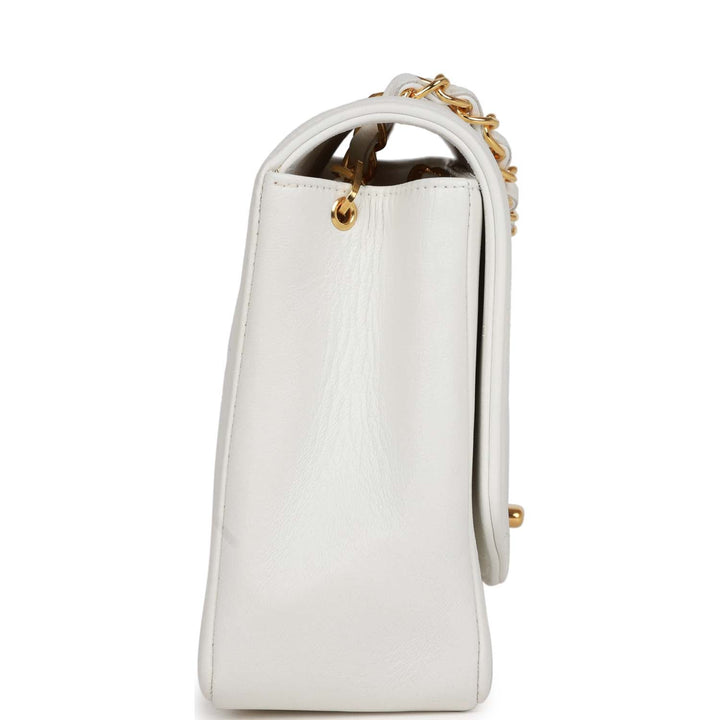 Vintage Top Quality Chanel Medium Diana Flap Bag White Lambskin Gold Hardware