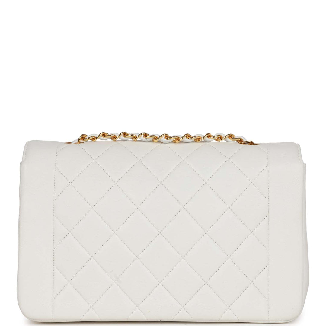 Vintage Top Quality Chanel Medium Diana Flap Bag White Lambskin Gold Hardware