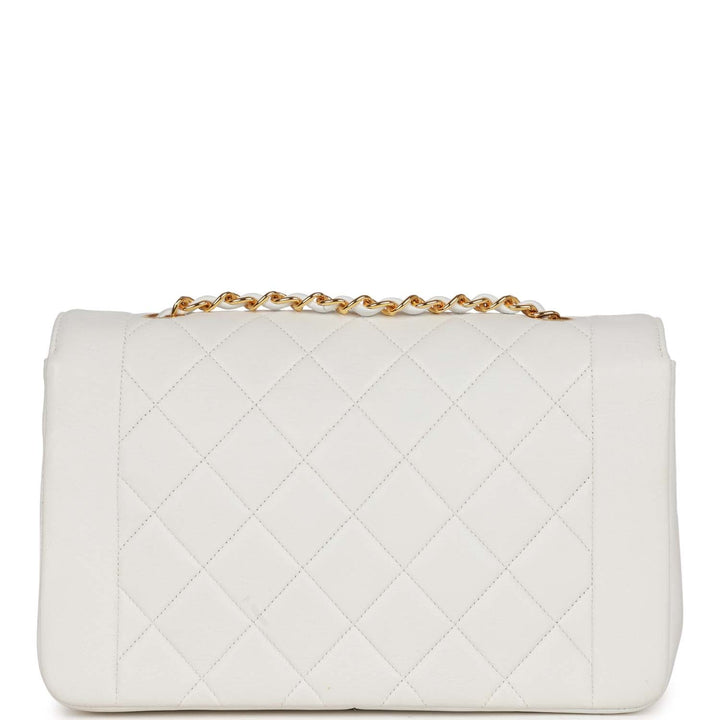 Vintage Top Quality Chanel Medium Diana Flap Bag White Lambskin Gold Hardware