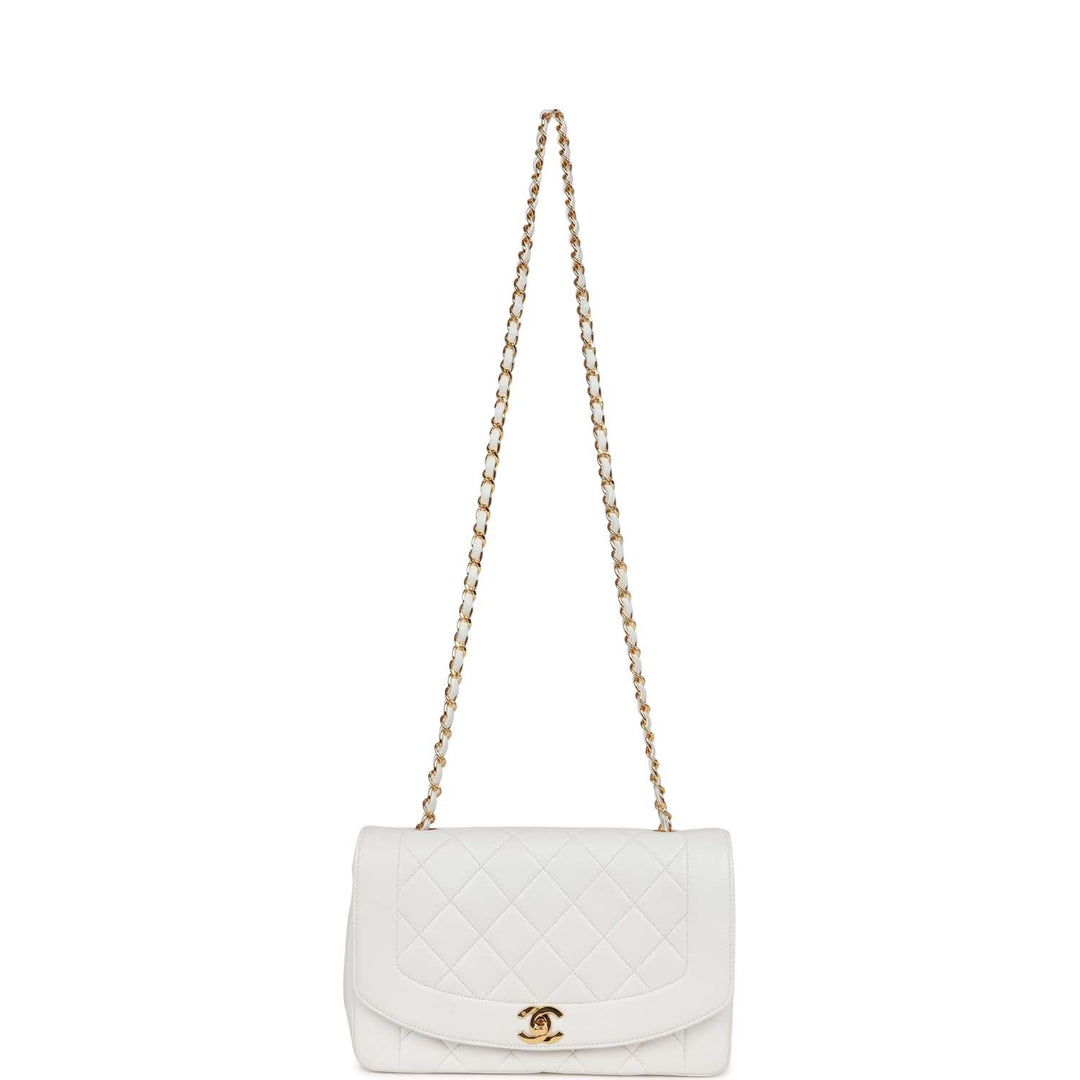 Vintage Top Quality Chanel Medium Diana Flap Bag White Lambskin Gold Hardware