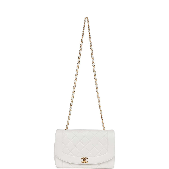 Vintage Top Quality Chanel Medium Diana Flap Bag White Lambskin Gold Hardware