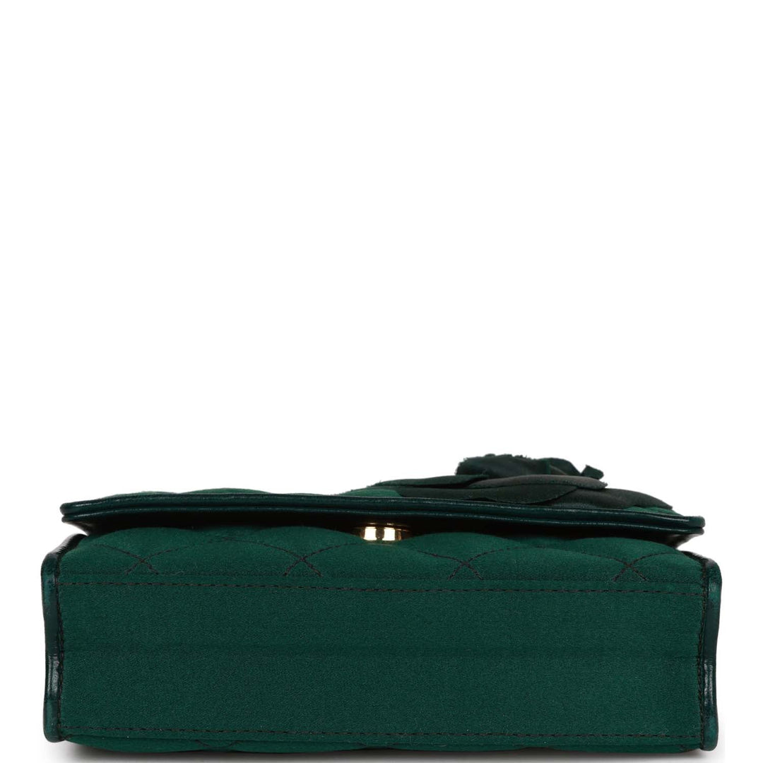 Vintage Top Quality Chanel Mini Camellia Flap Bag Green Satin Gold Hardware