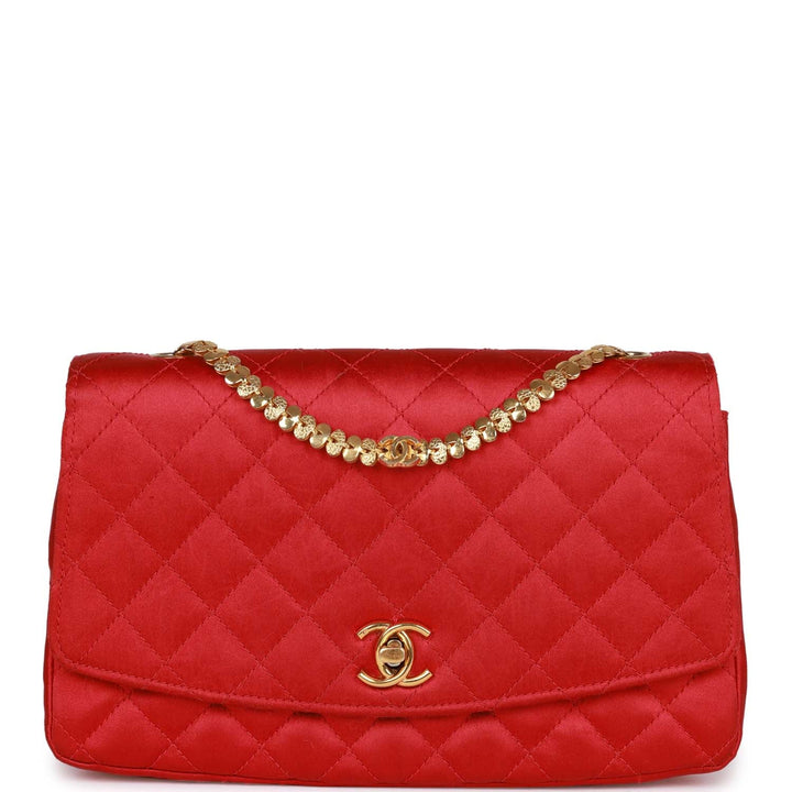 Vintage Top Quality Chanel Flap Bag Red Satin Gold Hardware