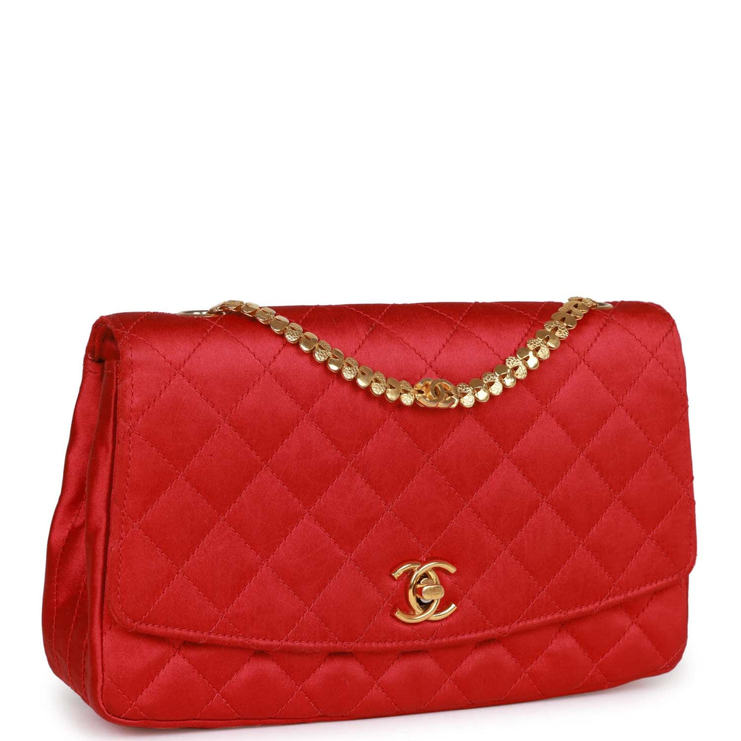 Vintage Top Quality Chanel Flap Bag Red Satin Gold Hardware