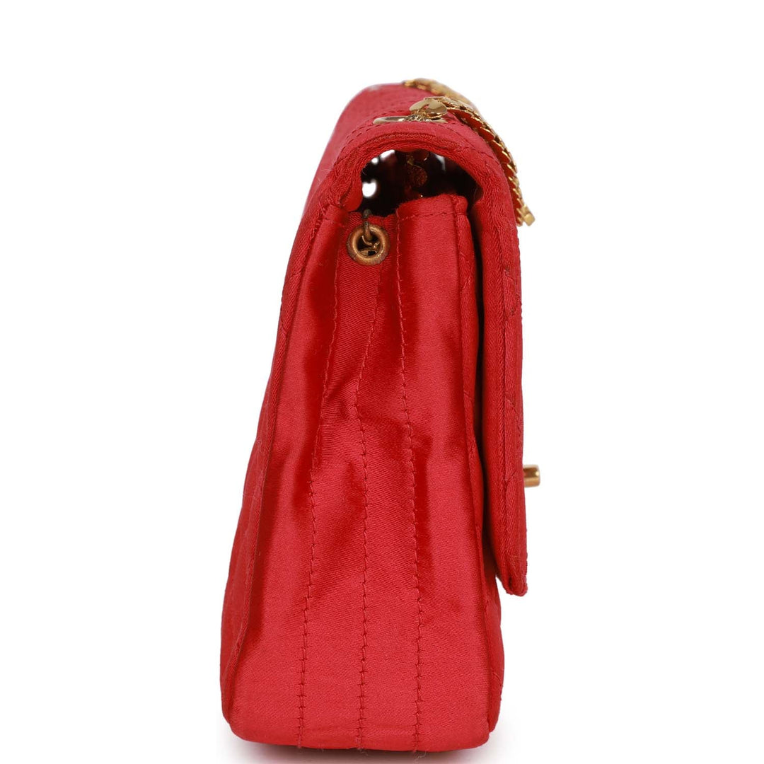 Vintage Top Quality Chanel Flap Bag Red Satin Gold Hardware