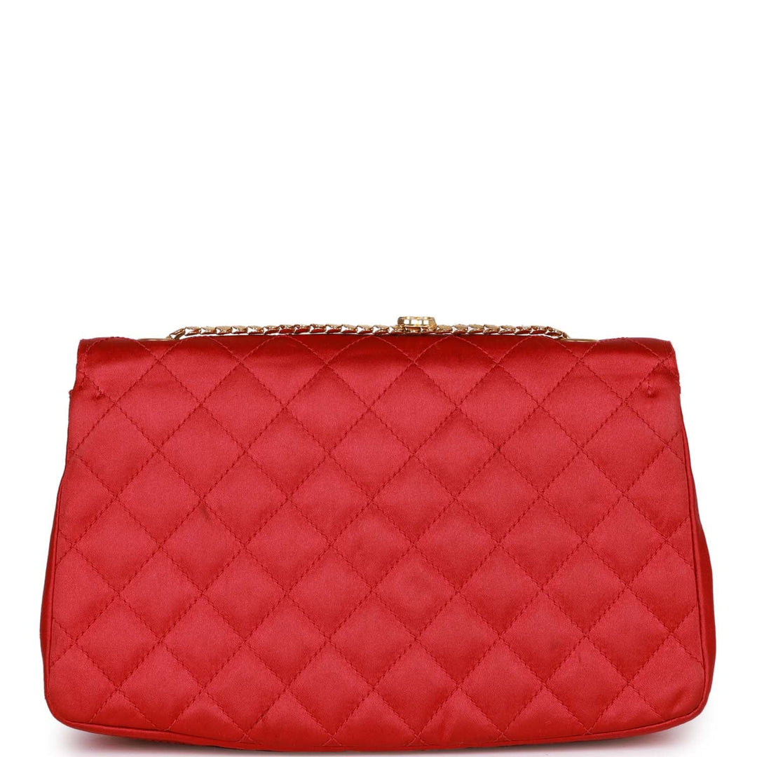 Vintage Top Quality Chanel Flap Bag Red Satin Gold Hardware