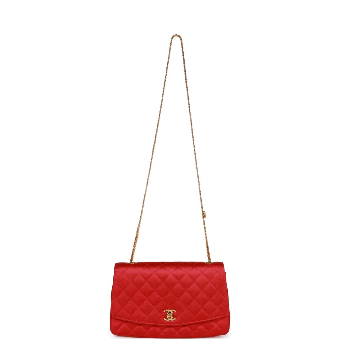 Vintage Top Quality Chanel Flap Bag Red Satin Gold Hardware