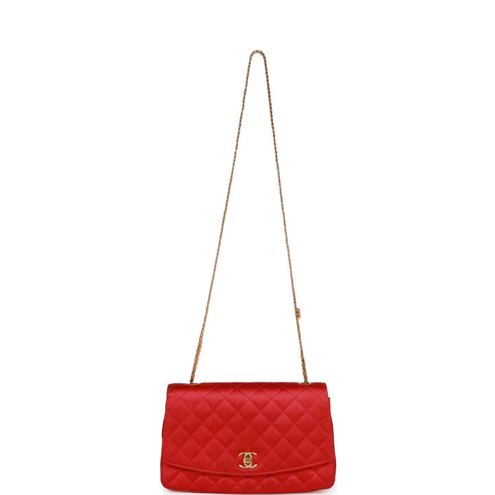 Vintage Top Quality Chanel Flap Bag Red Satin Gold Hardware