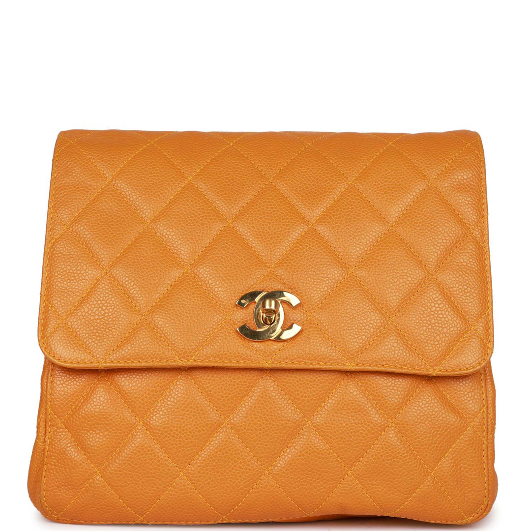 Vintage Top Quality Chanel Flap Backpack Yellow Caviar Gold Hardware