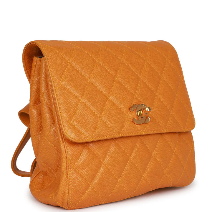 Vintage Top Quality Chanel Flap Backpack Yellow Caviar Gold Hardware