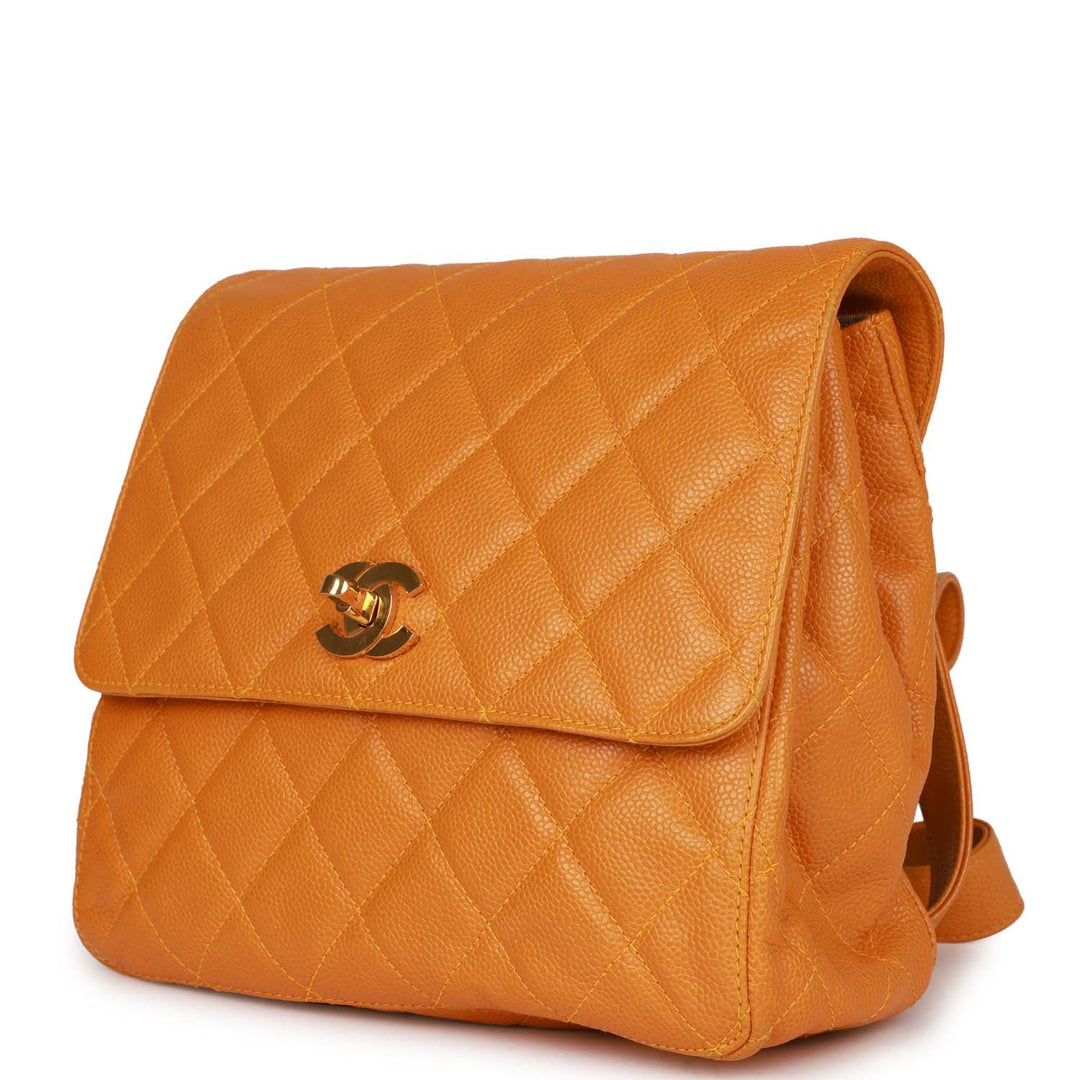Vintage Top Quality Chanel Flap Backpack Yellow Caviar Gold Hardware