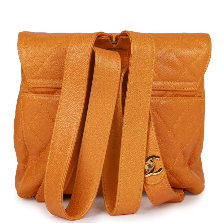 Vintage Top Quality Chanel Flap Backpack Yellow Caviar Gold Hardware