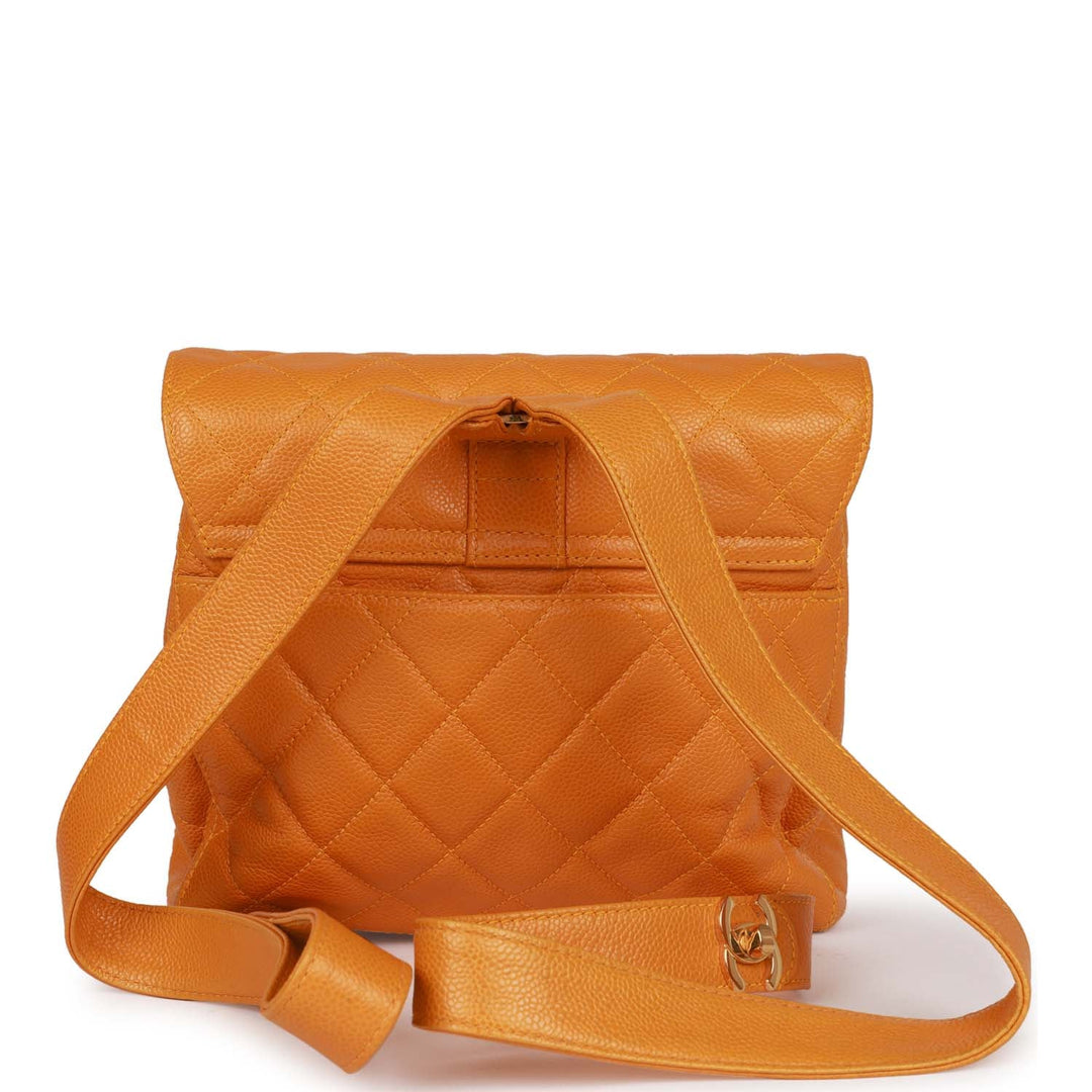 Vintage Top Quality Chanel Flap Backpack Yellow Caviar Gold Hardware