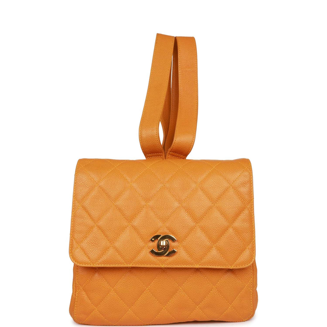 Vintage Top Quality Chanel Flap Backpack Yellow Caviar Gold Hardware