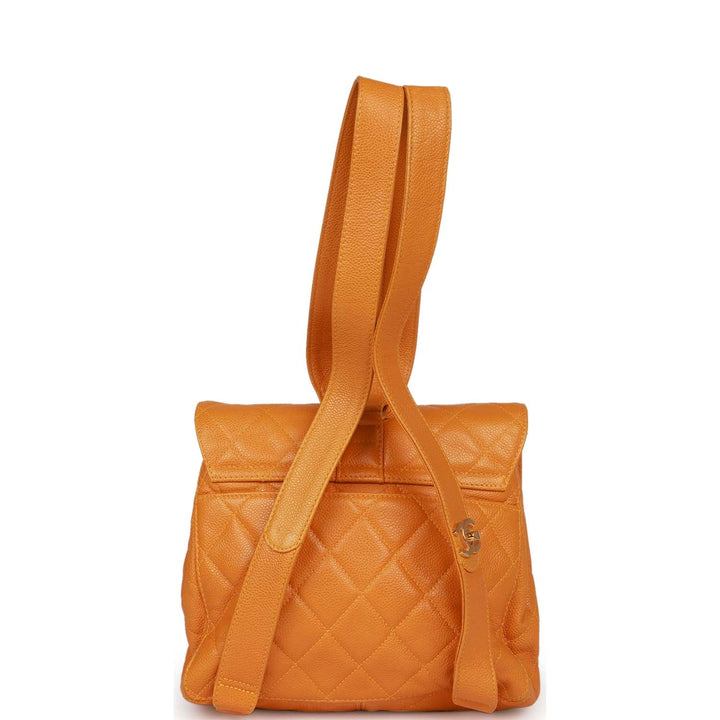 Vintage Top Quality Chanel Flap Backpack Yellow Caviar Gold Hardware