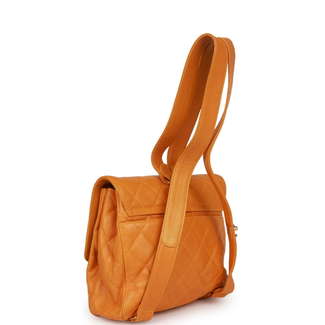 Vintage Top Quality Chanel Flap Backpack Yellow Caviar Gold Hardware