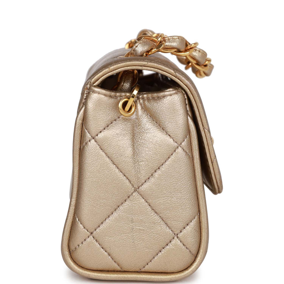 Vintage Top Quality Chanel Nano Flap Bag Gold Metallic Lambskin Gold Hardware
