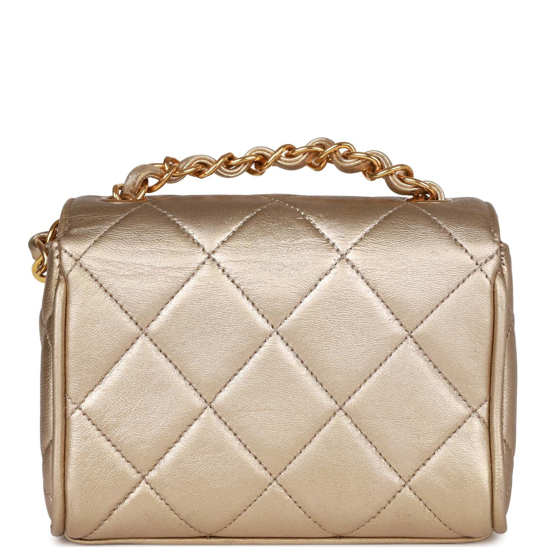 Vintage Top Quality Chanel Nano Flap Bag Gold Metallic Lambskin Gold Hardware