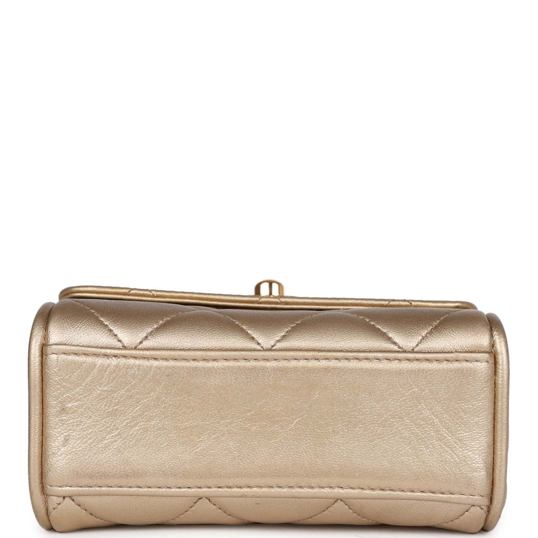Vintage Top Quality Chanel Nano Flap Bag Gold Metallic Lambskin Gold Hardware