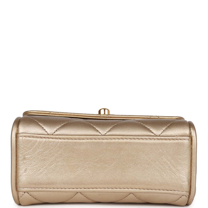 Vintage Top Quality Chanel Nano Flap Bag Gold Metallic Lambskin Gold Hardware