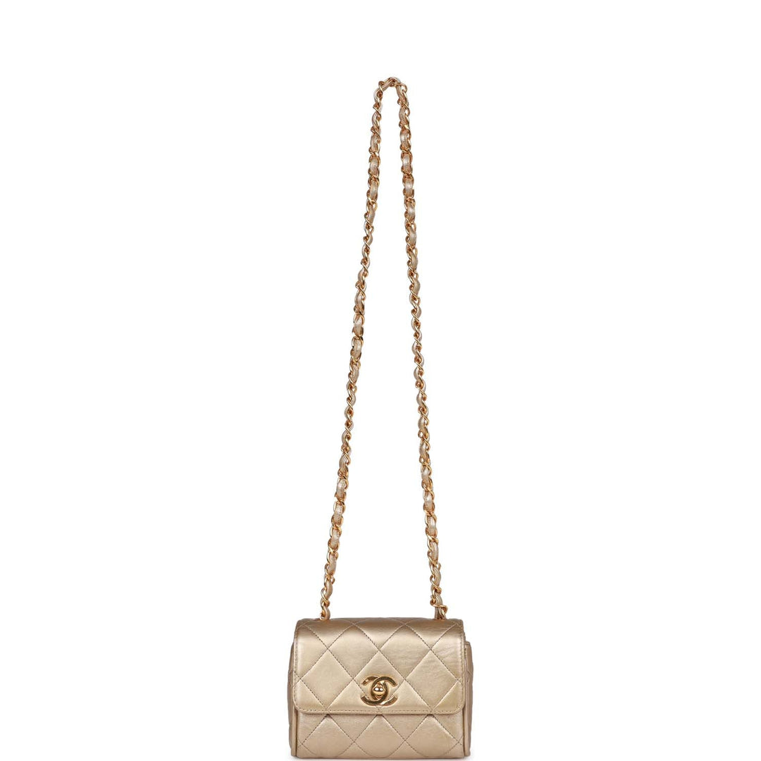 Vintage Top Quality Chanel Nano Flap Bag Gold Metallic Lambskin Gold Hardware