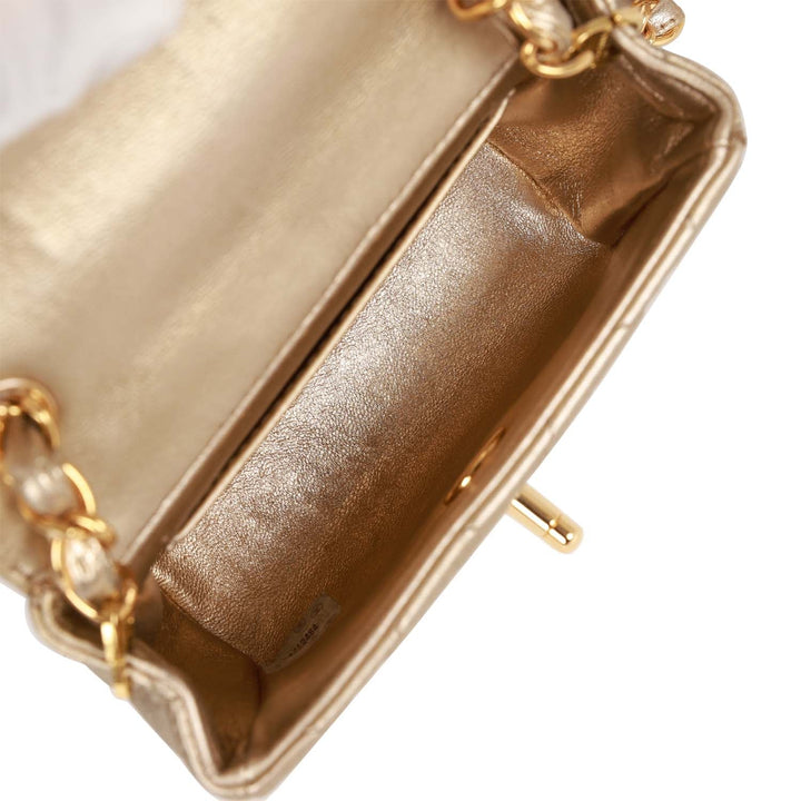 Vintage Top Quality Chanel Nano Flap Bag Gold Metallic Lambskin Gold Hardware