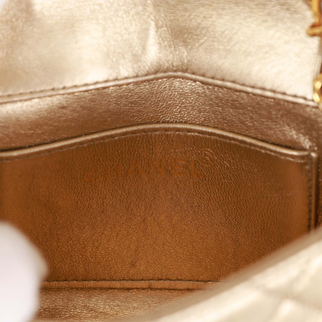 Vintage Top Quality Chanel Nano Flap Bag Gold Metallic Lambskin Gold Hardware
