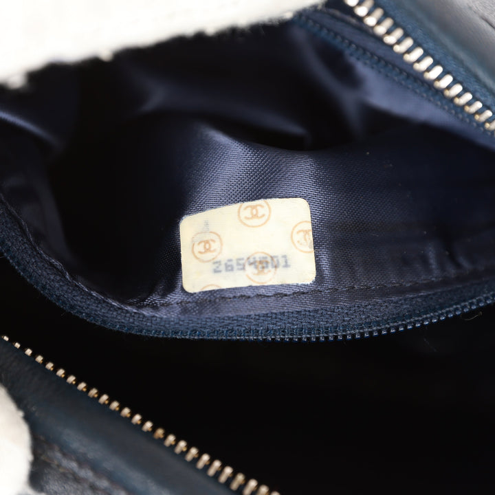 Vintage Top Quality Chanel Fringe Chain Camera Bag Navy and White Lambskin Gold Hardware