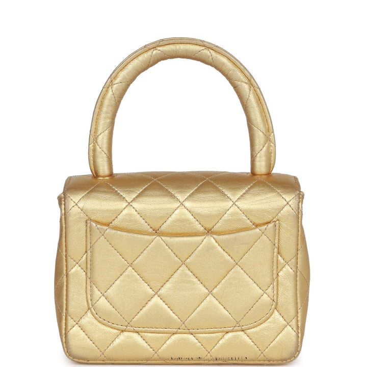 Vintage Top Quality Chanel Mini Kelly Child Flap Bag Gold Metallic Lambskin Gold Hardware