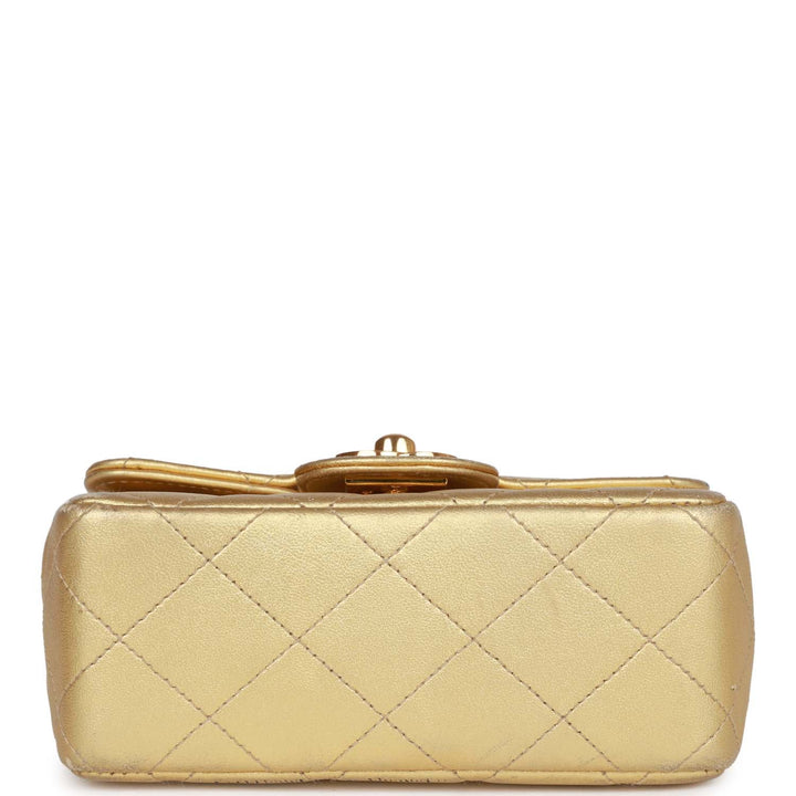 Vintage Top Quality Chanel Mini Kelly Child Flap Bag Gold Metallic Lambskin Gold Hardware