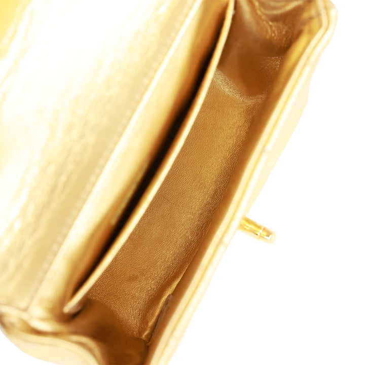 Vintage Top Quality Chanel Mini Kelly Child Flap Bag Gold Metallic Lambskin Gold Hardware