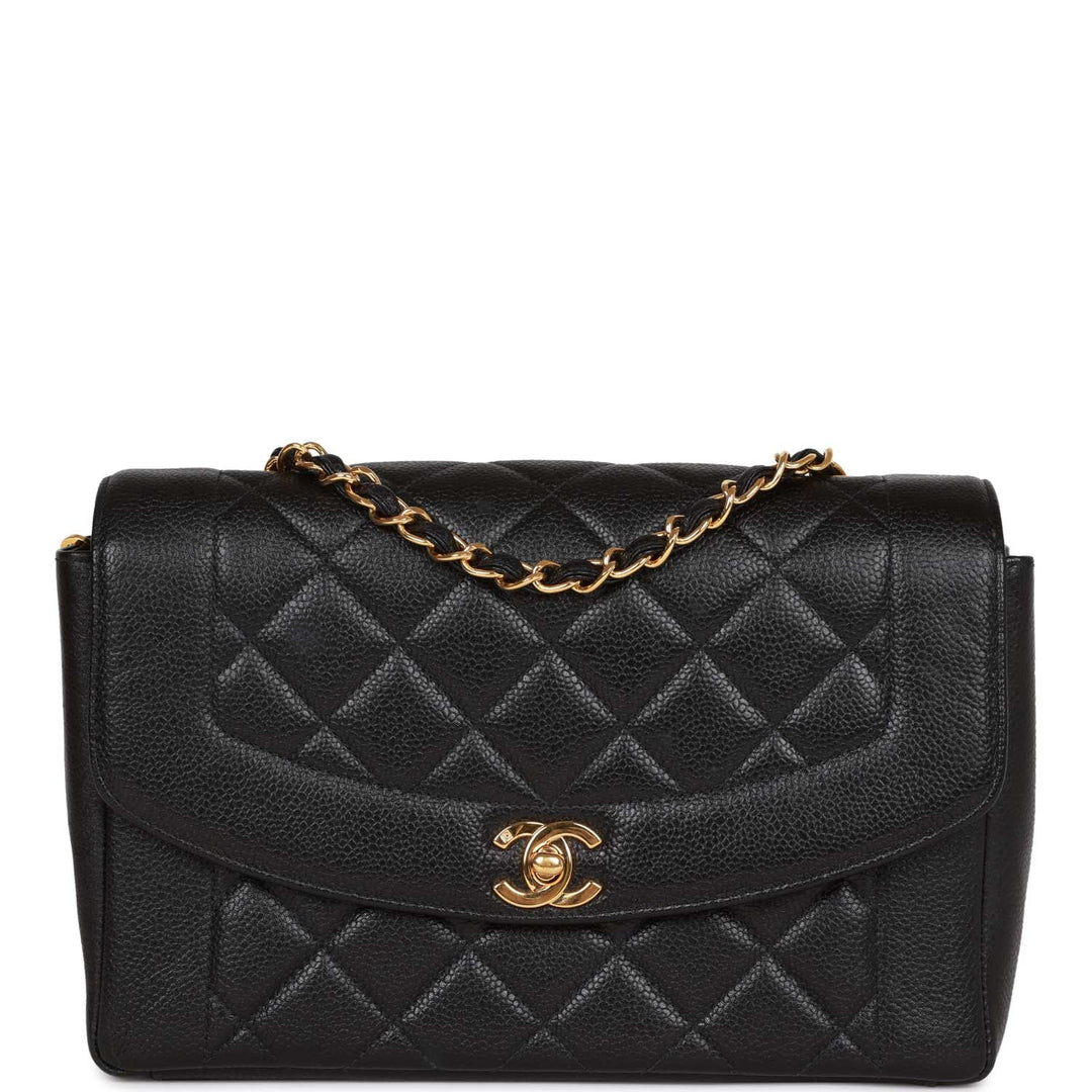 Vintage Top Quality Chanel Medium Diana Flap Bag Black Caviar Gold Hardware