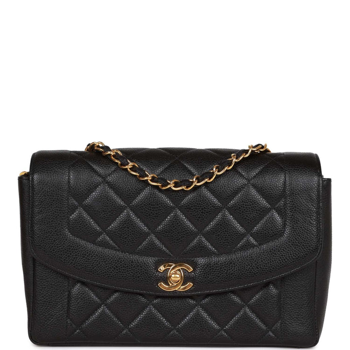 Vintage Top Quality Chanel Medium Diana Flap Bag Black Caviar Gold Hardware