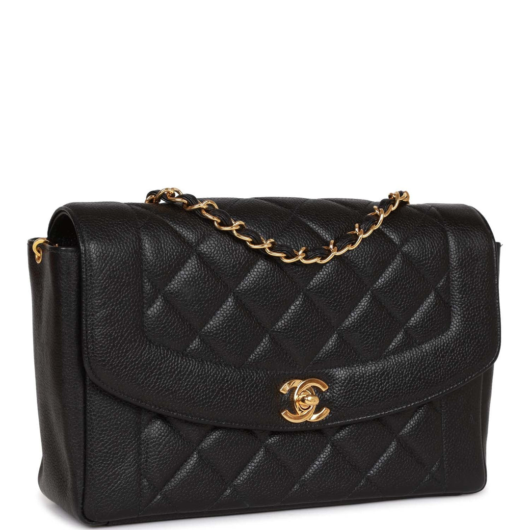 Vintage Top Quality Chanel Medium Diana Flap Bag Black Caviar Gold Hardware
