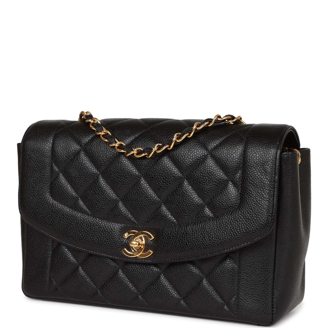 Vintage Top Quality Chanel Medium Diana Flap Bag Black Caviar Gold Hardware