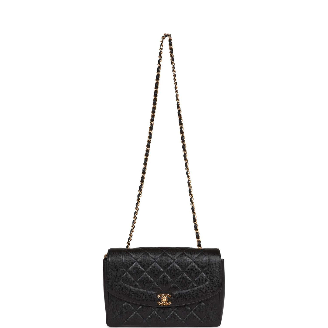 Vintage Top Quality Chanel Medium Diana Flap Bag Black Caviar Gold Hardware