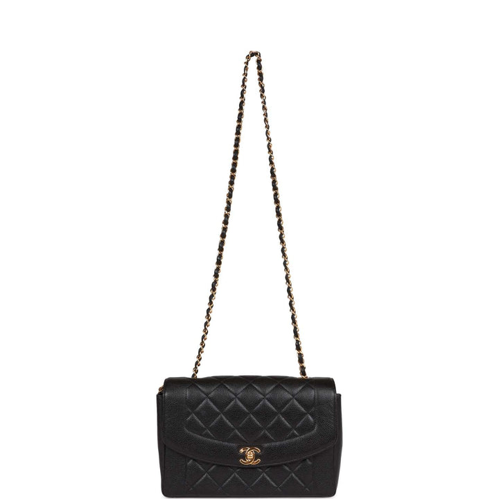 Vintage Top Quality Chanel Medium Diana Flap Bag Black Caviar Gold Hardware